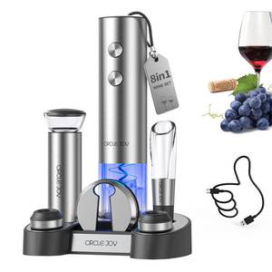 lot 7820 image: CIRCLE JOY Electric Wine Bottle Opener Set Stainless Steel Rechargeable Wine Opener 8-in-1 Wine Gift Set with Charging base, Foil Cutter, Wine Aerator Pourer, Vacuum Pump & 2 Wine Stoppers, Silver