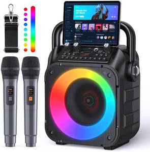 lot 7824 image: Karaoke Machine, Portable Bluetooth Speaker with 2 Wireless Microphones for Adults & Kids with Lights, Karaoke Microphone with PA System Supports USBTFFMAUX for Home Party Home System Packages