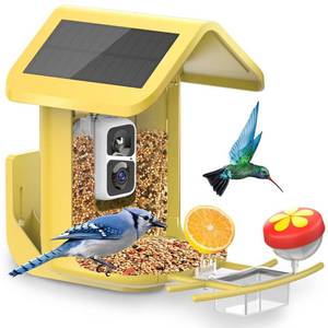 lot 7828 image: Bird Feeder with Camera Solar Powered  Smart Camera Bird Feeder 2K Live Steam for Outdoor, 5MP Photos, AI Identification, 1.8L Large Capacity, Gifts for Mom Dad, Built in Dual Solar Panel