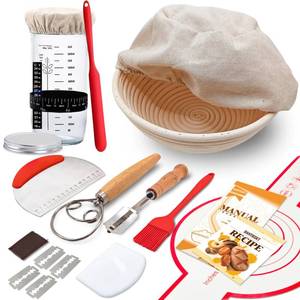 lot 7835 image: Complete Sourdough Starter Kit, Banneton Bread Proofing Basket with Glass Sourdough Starter Jar, Sourdough Bread Baking Supplies, 9 Round Bread Proofing Basket, for Bread Making Baking Fermentation
