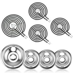lot 7838 image: Stove Burner Drip Pan WB31T10010(6) WB31T10011(8) and Electric Stove Replacement Burner WB30M1(6) and WB30M2(8) Compatible for G-E Hot-point Ken-more Electric Range Stove by MIFLUS