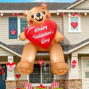 lot 7840 image: AerWo 8FT Valentines Inflatables Sitting Bear, LED Lighted Romantic Valentines Day Inflatables Outdoor Decorations, Valentines Day Blow Up Decorations for Roof Garden Yard Lawn