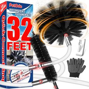 lot 7848 image: PetOde 32 Feet Dryer Vent Cleaner Kit, Enhanced Flexible Quick Snap Brush with Drill Attachment for Effective Cleaning, 360 Degree Rotation Without Loosening, Use with or Without a Power Drill