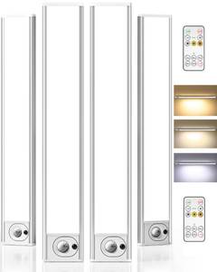 lot 7849 image: AMETHEUS 4Pack 12inch Under Cabinet Lighting with Remote, 2400mAh USB Rechargeable Battery LED Lights, Smart Motion Sensor Wireless Indoor, Dimmable 3 Color Temps Closet Light for Kitchen, Stairs