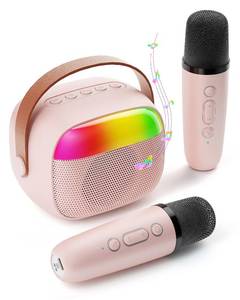 lot 7865 image: Mini Karaoke Machine for Kids, Toy for Girls Portable Bluetooth Speaker with 2 Wireless Microphones, Fashion Toy Gifts for Christmas Birthday, for 3 4 5 6 7 8 Year Old Girls Gifts(Pink)