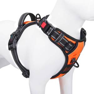 lot 7873 image: PHOEPET No Pull Dog Harness Medium Reflective Front Clip Vest with Handle,Adjustable 2 Metal Rings 3 Buckles,Easy to Put on & Take Off(M, Orange)