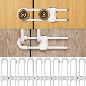 lot 7874 image: Jetec 10 Pieces Cabinet Locks for Babies, U-Shaped Proofing Drawers Safety Child Locks Adjustable, Easy to Use Childproof Latch for Knob Handle on Kitchen Door Storage Cupboard Closet (White)