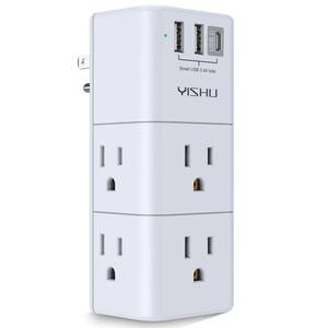 lot 7877 image: USB Multi Plug Outlet Extender - YISHU Surge Protector with Rotating Plug, 6 AC Plug Extender with 3 USB Ports, 3-Sided Swivel Power Strip Best Ideal Stocking Stuffers for Adults