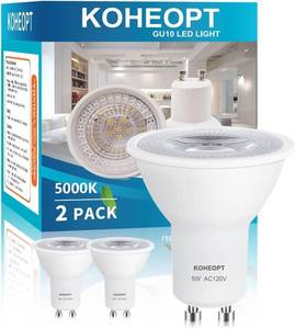lot 7885 image: KOHEOPT GU10 LED Light Bulb 5W, (2 Pack) 5000K Dimmable Daylight White,500LM Replacement for Track Lighting, 50W Equivalent Spot Light Bulbs, for Living Room, Kitchen Range Hood, Bathroom