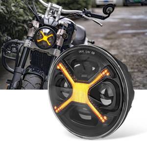 lot 7887 image: OFFROAD GAMERS X Style 5-34 5.75 Motorcycles LED Headlight Round Projection Headlight Compatible with Dyna Street Bob Super Wide Glide DOT Approved Low Rider Night Rod Train Softail, Amber Light