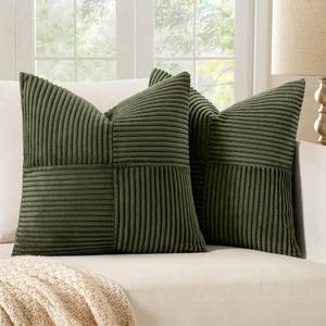 lot 7889 image: MIULEE Olive Green Decorative Throw Pillow Covers 18x18 Inch for Couch Bed Sofa Spring Decor Pack of 2 Boho Farmhouse Throw Pillows Soft Cross Corduroy Patchwork Textured Cushion Cases