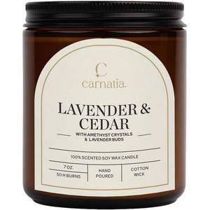 lot 7908 image: Carnatia Lavender &amp Cedar Scented Candle 7 oz  100% Soy Wax with Cotton Wick  50 Hour Burn  Aromatherapy Candle for Home, Calm Focus &amp Relaxation  Gift for Women &amp Men
