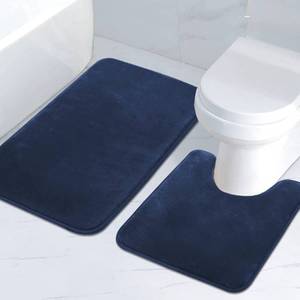 lot 7923 image: H.VERSAILTEX Bath Mat Memory Foam Set Bathroom Rug Set Flannel Velvety Bath Mat Luxury Extra Soft and Absorbent Non Slip Rugs for BathroomBedroom Washable(Curved Set 24x 36 Plus 20x 24U, Navy)