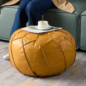 lot 7931 image: Louis Donn� Moroccan Pouf Cover Unstuffed Waterproof Faux Leather Ottoman Foot Rest, Round Storage Bean Bag Chair for Stuffed Animals, Boho Floor Cushion for Living Room Patio, (Yellow)