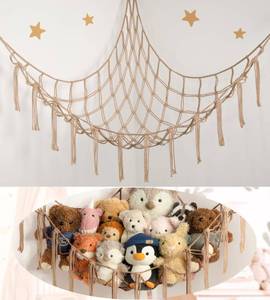 lot 7932 image: Stuffed Animal Storage Hammock or Net Corner - Large Toy Hammock Net for Stuffed Animals Room Decor - Cute Stuff Animal Organizer Plush Holder - Kids Baby Nursery Essentials Wall Bedroom Home Decor