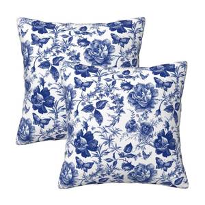 lot 7933 image: Tebjh Blue and White Porcelain Floral Butterfly Pillow Covers 18x18 in Vintage Chinoiserie Couch Pillow Case Sets of 2 Modern Decorative Square Throw Pillows for Living Room Cushion