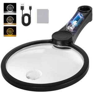 lot 7961 image: NUEYiO 5.2 Inch Large Rechargeable Magnifier with Light, 30X 40X 60X Handheld Magnifying Glass with 49 Anti-Flicker LED Light, Third Gear Dimming Strongest Lighted Magnifier for Seniors Reading Coins
