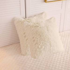 lot 7966 image: LIFEREVO 2 Pack Cream Fluffy Faux Fur Pillow Shams,18 x 18 Inches Throw Pillow Covers,Luxury Decorative Furry Pillowcases Cushion Cover for Christmas,Zipper Closure(No Pillow Insert), Light Beige