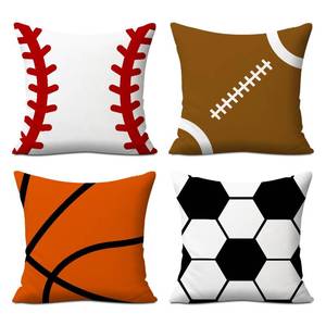 lot 7970 image: 4PCs Sports Balls Pillow Covers Rugby, Basketball, Baseball, Soccer Throw Pillow Covers 18x18 Pillowcases Trendy Design Decorative Aesthetic Room Decoration for Boys Bedroom Toddler Room, Boys Room