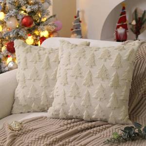 lot 7979 image: DFXSZ Christmas Tree Pillow Covers 20x20 inch Set of 2 Christmas Decoration Beige Soft Plush Faux Fur Jacquard Throw Pillows for Bedroom Sofa Holiday Festivals Winter Home Decor PTK006C20