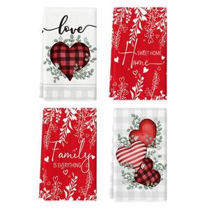 lot 7980 image: Artoid Mode Red Buffalo Plaid Heart Love Valentines Kitchen Towels Dish Towels, 18x26 Inch Farmhouse Wedding Decoration Hand Towels Set of 4