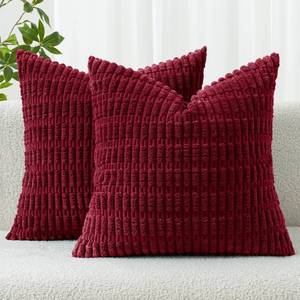 lot 7981 image: MIULEE Pack of 2 Burgundy Corduroy Decorative Pillow Covers 18x18 Inch Soft Boho Striped Throw Pillow Covers Modern Farmhouse Home Decor for Sofa Living Room Couch Bed