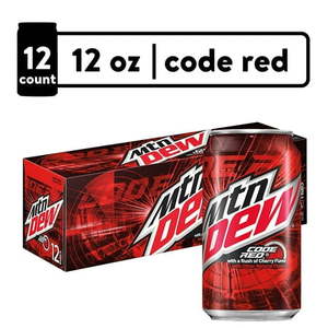 lot 7991 image: Mountain Dew Code Red Cherry Flavored Soda Pop  12 fl oz  12 Pack Cans