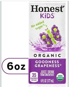 lot 7995 image: Honest Kids, Goodness Grapeness, 6 Fl Oz (Pack of 40