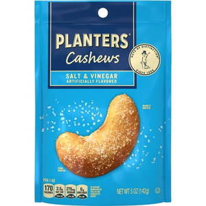 lot 9111 image: PLANTERS Cashews Salt and Vinegar  Party Snacks  5 oz Resealable Bag pack of 16