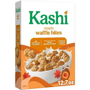 lot 9113 image: Kashi Breakfast Cereal  Whole Grain  Vegan  Maple Waffle Bites  12.7oz Box (1 Box) of 8