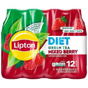 lot 9144 image: Lipton Diet Green Tea Mixed Berry 16.9 Fluid  Ounce12 Pack Plastic Bottles