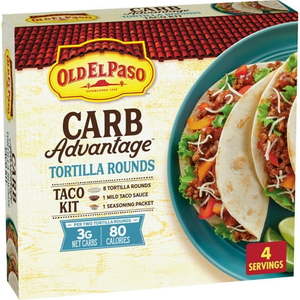 lot 9168 image: Old El Paso Carb Advantage Tortilla Rounds Taco Kit  Easy Meal Prep  8 Count  10.6 oz pack of 4