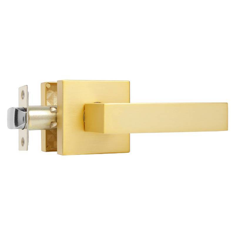 lot 1155 image: 1 Pack Gold Passage Door Levers Square Closet Handles, Retail $37