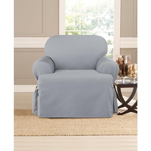 lot 1154 image: Heavyweight Cotton Duck T-Cushion Chair Slipcovers, Heavyweight Adjustable Corner Ties, Pacific Blue Retail $59