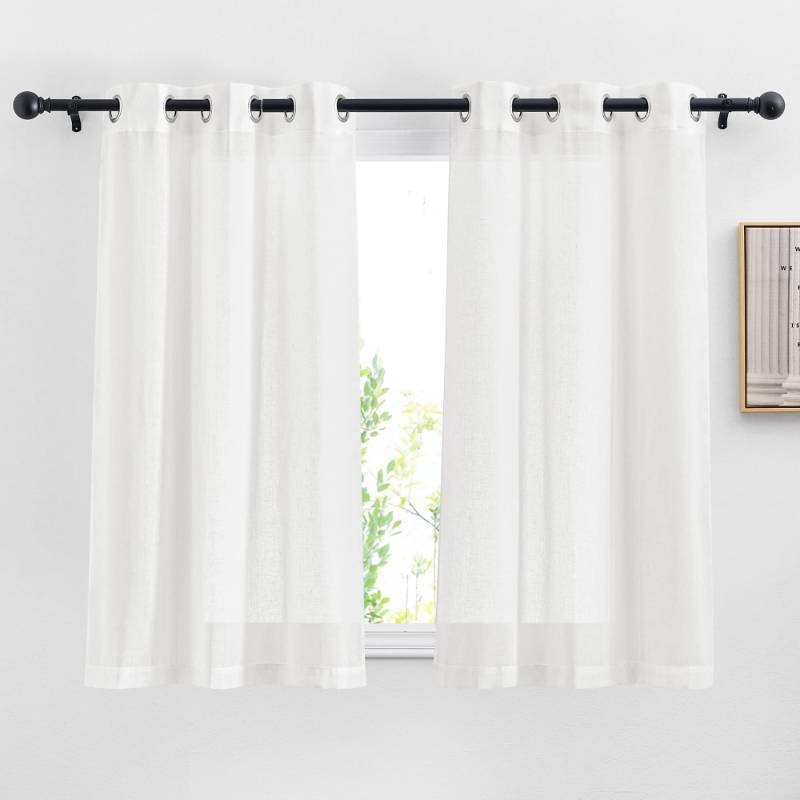 lot 1157 image: White Linen Kitchen Curtains 54 inches Long, Grommet W36 x L54, 2 Panels Retail $26