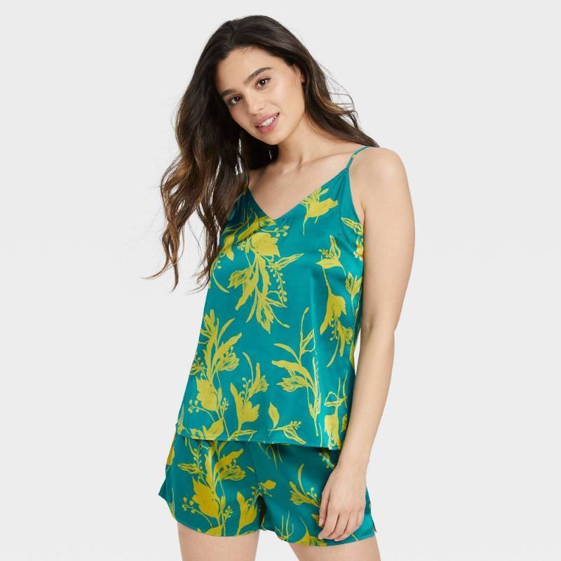 lot 1151 image: Womens Floral Print Satin Sleep Camisole - Stars Above Green M Retail $15