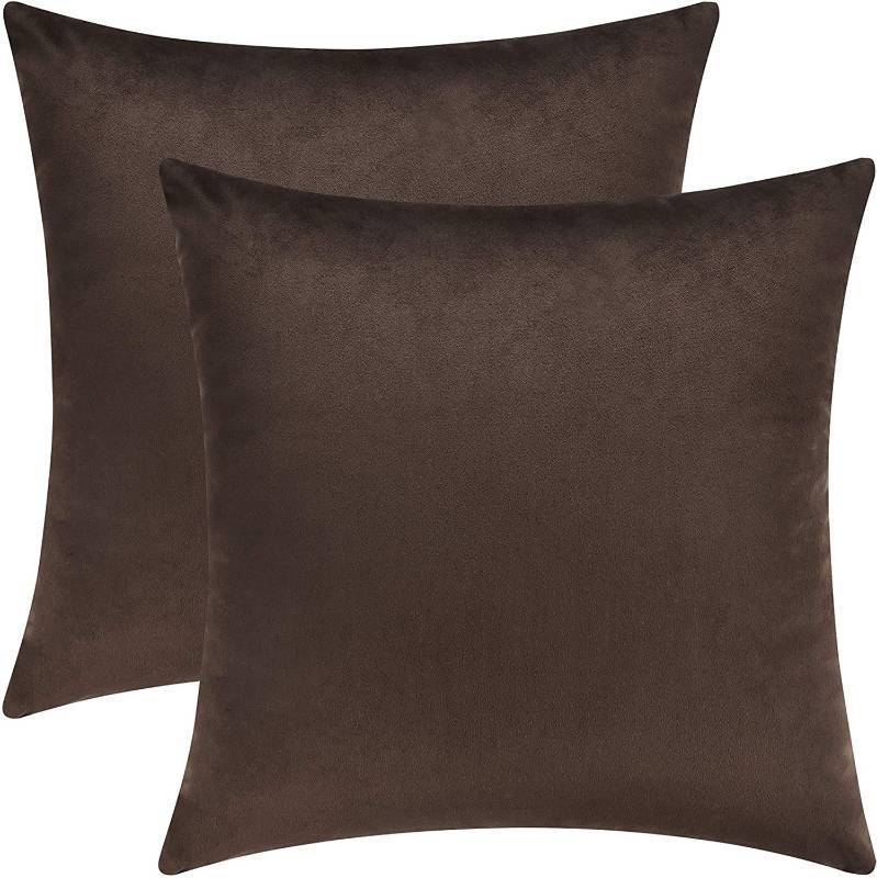 lot 1103 image: Set of 2 Cozy Velvet Square Decorative Throw Pillow Covers Coffee Brown, 18 x 18 Inches Retail $19