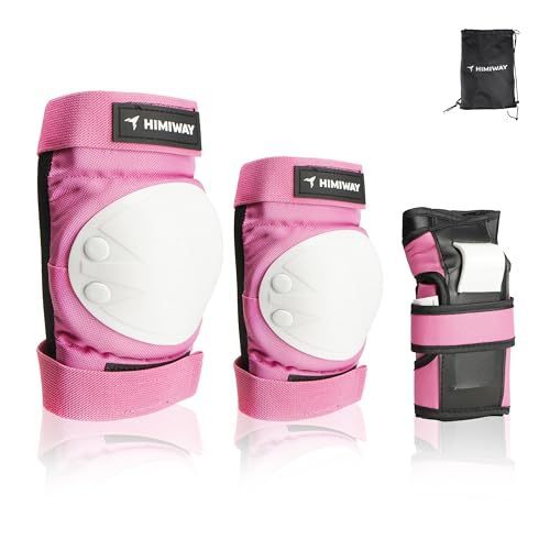 lot 1108 image: Kids Protective Gear Knee Pads and Elbow Pads Set Wrist Guards 3 in 1 for Kids 4-8 Years (Pink) Retail $43