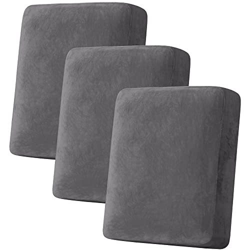lot 1109 image: Velvet Stretch Couch Cushion Cover (3 Piece Sofa Cushion Covers, Grey) Retail $35