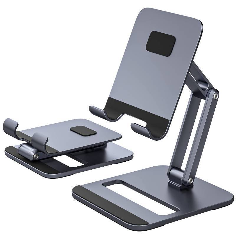lot 1111 image: Universal Tablet Stand Holder for Desk, 2-Stage Foldable Adjustable Grey Retail $28