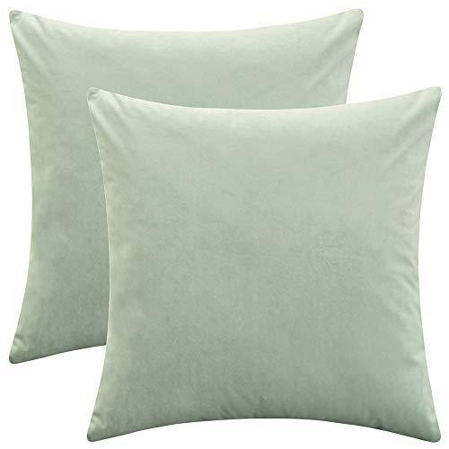 lot 1112 image: Set of 2 Throw Pillow Covers Solid Velvet with Zipper Hidden - 18x18, Turquoise Green Retail $19