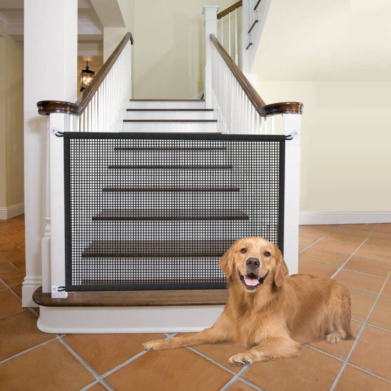 lot 1104 image: Dog Gate for Stairs Screen Mesh Gate for Doorways Stairways Indoor Safety 29 inches Tall, 38 inch Wide Retail $15