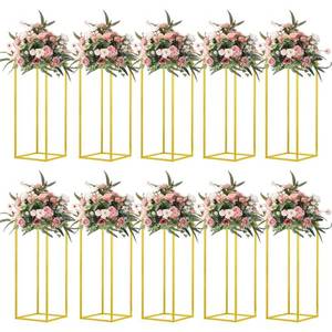lot 1270 image: MEISHAONV 23.6inch 10 pcs Column Vases Gold Centerpieces for Table Metal Flower Stand Gold Wedding Centerpieces for Tables Party Floral Stands for Flowers - Retail $118