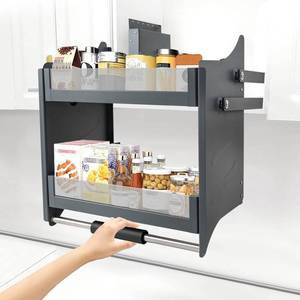 Treliamd Pull Down Cabinet Organizer, 2-Tier Pull Down Shelf, Heavy-Duty Pull Down Spice Rack, Upper Kitchen Wall Cabinet Storage Organizer, for Kitchen Appliance(27inch Cabinet) (style1) - Retail: $198