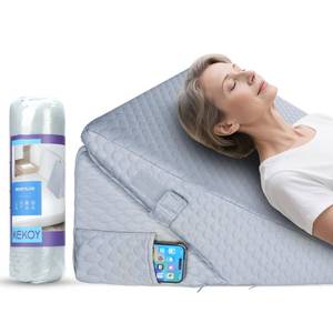 lot 1045 image: Kolbs Adjustable 9 & 12 Inch Wedge Pillow for Sleeping Apnea, Acid Reflux Relief, Back Pain, Snoring & Post Surgery Recovery, Memory Foam Bed Wedge Pillow with Removable Washable Cover & Handle-Grey - Retail $44