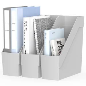 lot 1167 image: Delifox 3 Pack Magazine Rack, Plastic File Folder Bin Organizer, Gray - Retail $20