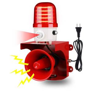 lot 1185 image: Motion Sensor Alarm with Human Detection,120dB Adjustable Siren & LED Strobe Lights Outdoor Security Alarm for Home Theft,Animal Intrusion,Garden Protection,Property Protection,AC110V with Plug - Retail $100