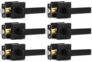 lot 1187 image: 6 Pack Matte Black Door Handles Privacy Door Levers, Keyless Interior Door Knobs Square Door Levers Heavy Duty Door Locks for Bedroom Bathroom, Reversible Flat Levers - Retail $75