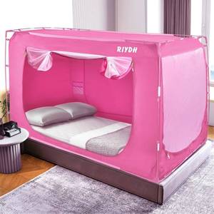 lot 1008 image: RIYDH Bed Tent Bed Canopy Twin Size Tents for Adult and Kids- Original Design Portable Dream Tent Indoor Sleeping Tents 80% Blackout with 3 Doors Breathable Big - Retail $76