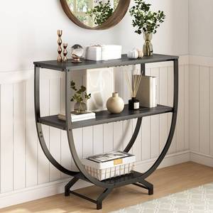 lot 1017 image: GILLAS 3 Tier Console Tables, 30 Height Entryway Table, Sofa Table Behind Couch Table, Industrial Entryway Furniture Entry Way Table with Storage for Living Room, Hallway, Entrance, Rustic Black - Retail $50